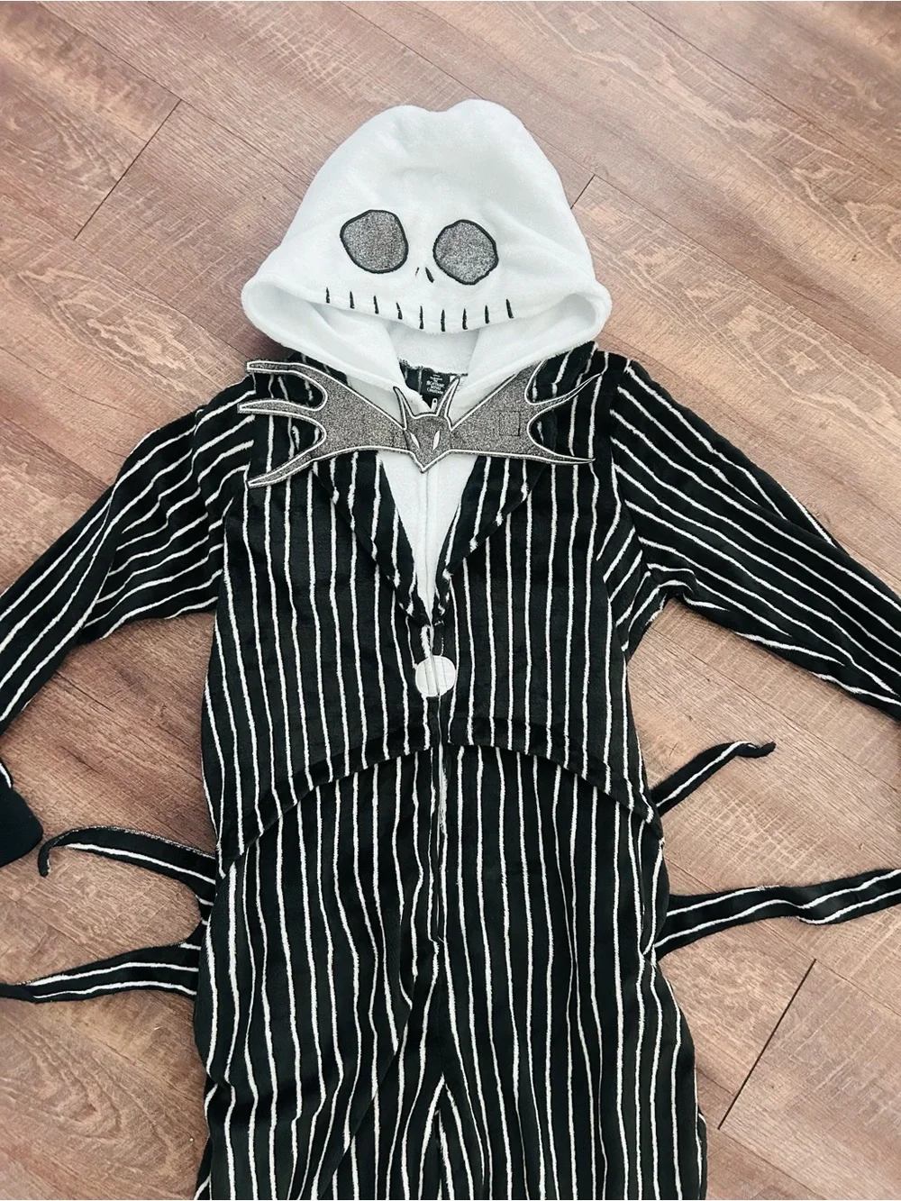 Disney Jack Skellington Black and White Striped Kids Footie Pajamas